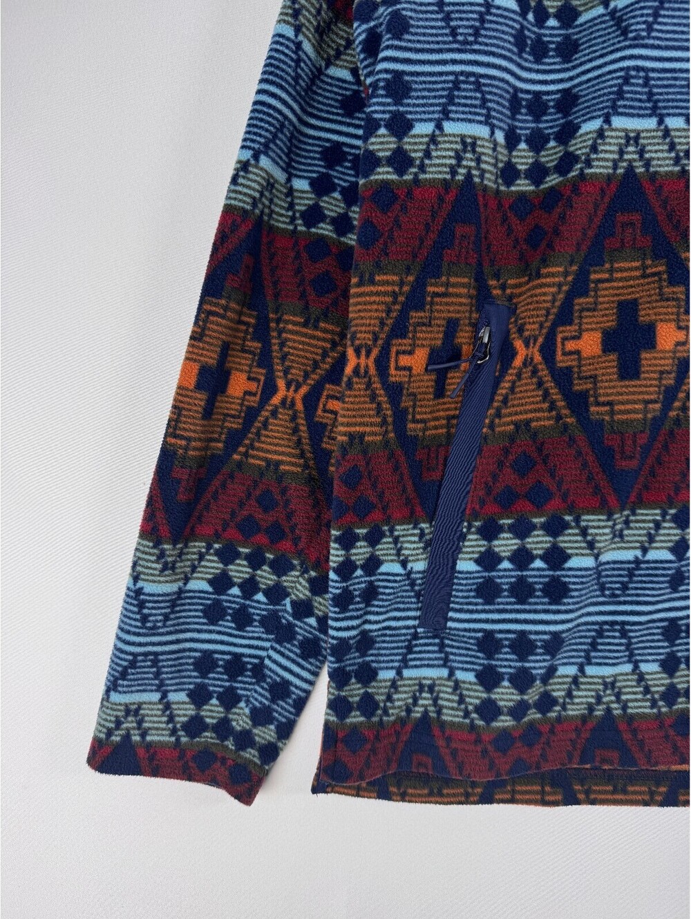 Orvis Aztec Geometric Gorpcore Outdoor Warm Fleece Pullover Quarter Zip Men's L - Picture 3 of 10